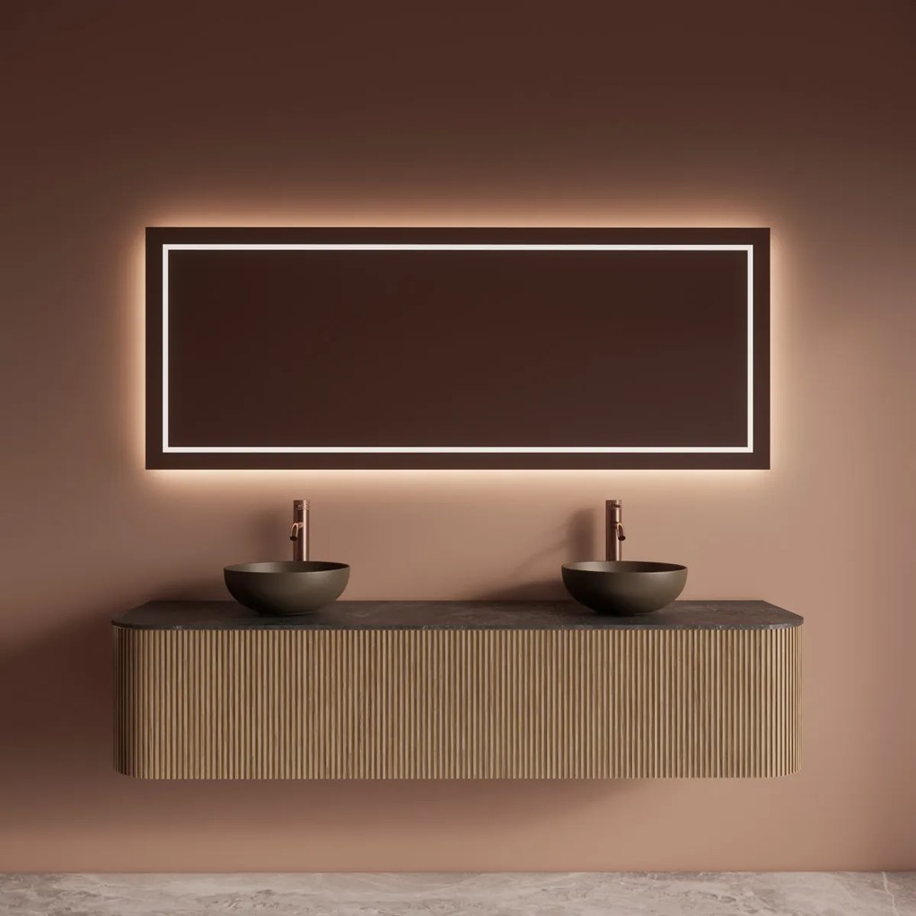 Gliss Design Alluro badmeubel ribbelfront met ronding links/rechts 180cm mist en zwart leisteen toppaneel