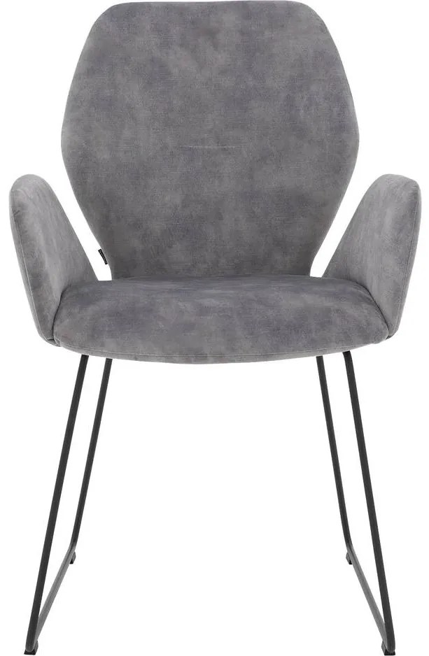 Goossens Eetkamerstoel Hera grijs velvet stof met armleuning, modern design