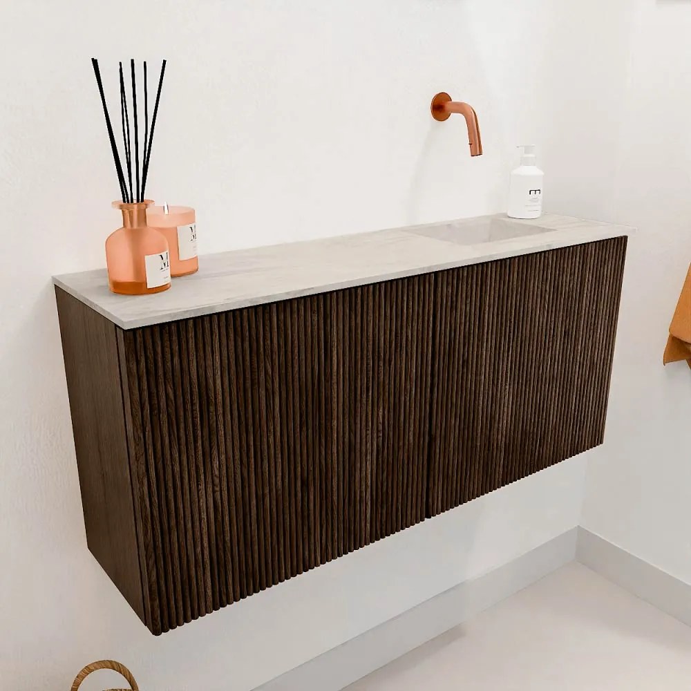 Mondiaz Joya DLux 90cm toiletmeubel walnut met wastafel faye rechts zonder kraangat ostra