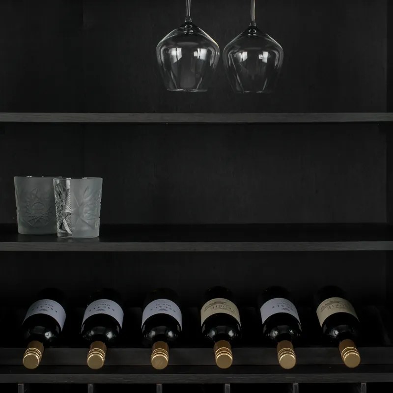 Zuiver Travis Wandkast Met Wijnrek Zwart - 88.5x46.5x180.5cm.