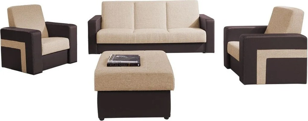 Gestoffeerde meubelset Tolveli 104, Aanwezig, 168 kg, Bruin, Lichtbruin, Aanwezig, Eco-leder + Stof, Poten: Kunststof