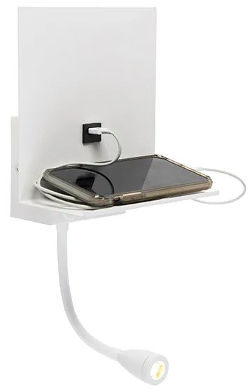 Moderne wandlamp wit met USB en flexarm - Flero