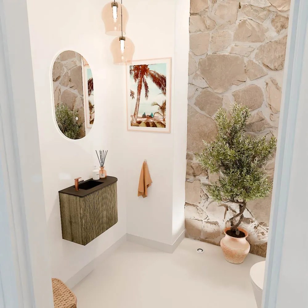 Mondiaz Joya 50cm toiletmeubel ronding rechts dusk met wastafel faye links 1 kraangat urban