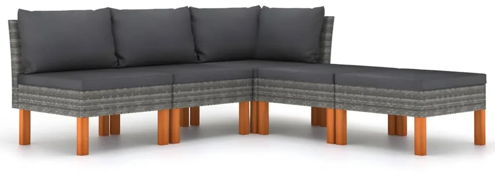vidaXL 5-delige Loungeset met kussens poly rattan grijs