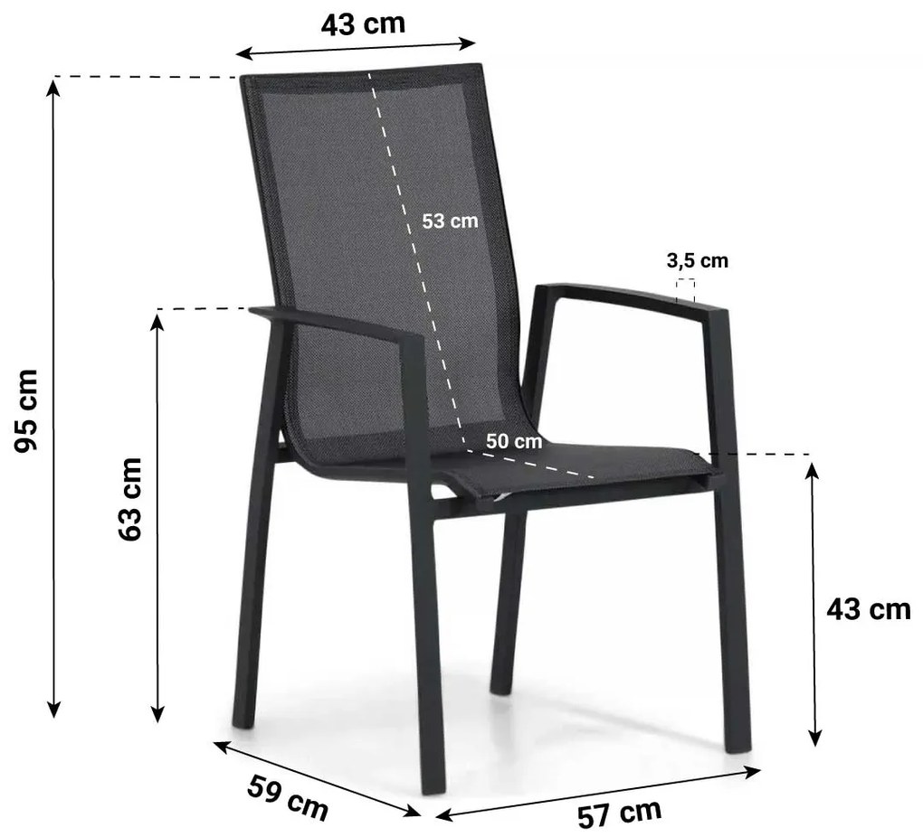 Tuinset 6 personen 210 cm Aluminium/textileen Grijs Lifestyle Garden Furniture Ultimate/Mondello