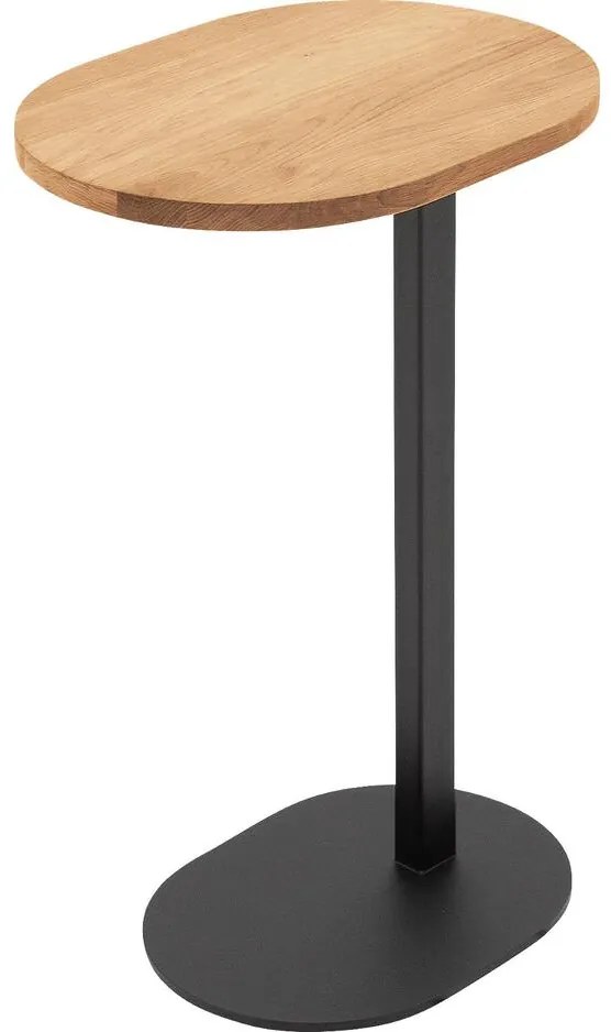 Goossens Nachtkastje Oval, Voet ovaal metaal ral 9005 zwart, blad massief eik