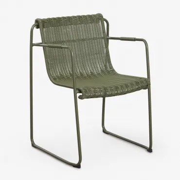 Set Van 2 Stapelbare Tuinstoelen Met Armleuningen Van Synthetisch Rattan En Staal Revia Groen – Intens Olijf - Sklum