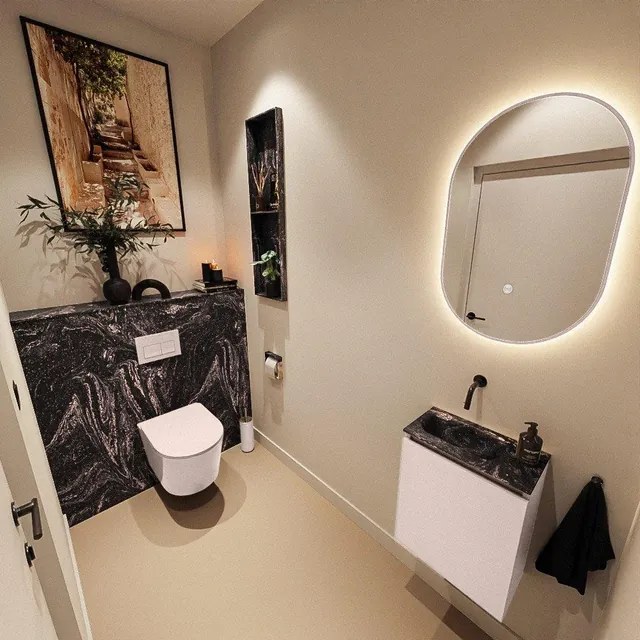 MONDIAZ TURE-DLUX 40cm toiletmeubel Rosee. EDEN wastafel Lava positie links. Zonder kraangat. TUREDX40ROSL0LAV