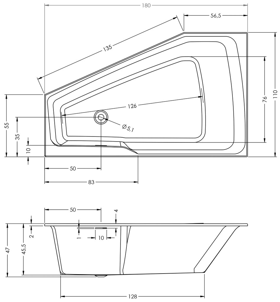 Riho Rethink Space inbouw ligbad 180x110cm rechts wit glans