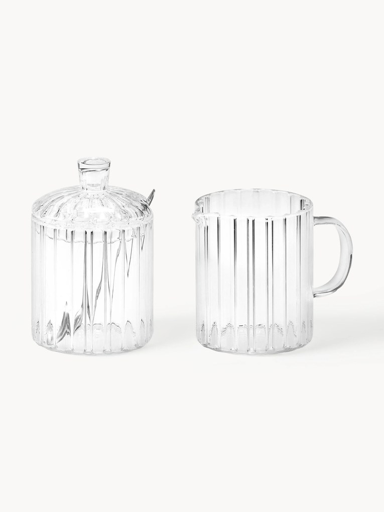 Melkkan en suikerpotset Brilia van glas, set van 3