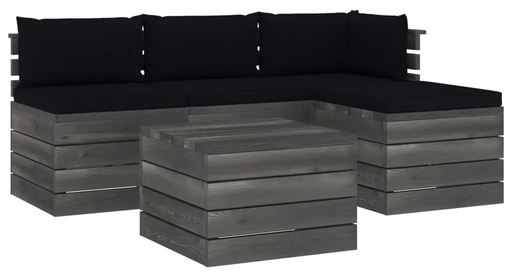 vidaXL 5-delige Loungeset met kussens pallet massief grenenhout