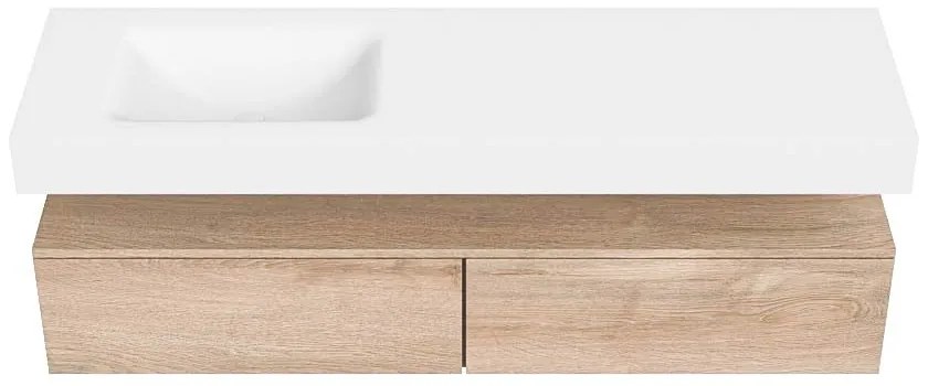 Zaro Alan badmeubel 160cm washed oak 2 lades met vrijhangende wastafel cloud links zonder kraangat talc
