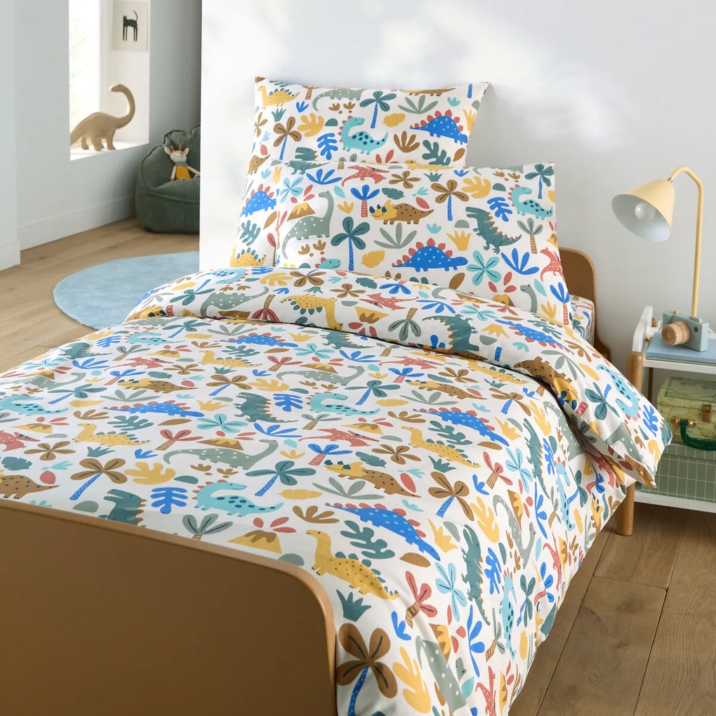 Kinderdekbedovertrek, 30% gerecycled katoen, dinosaurusprint, DINO