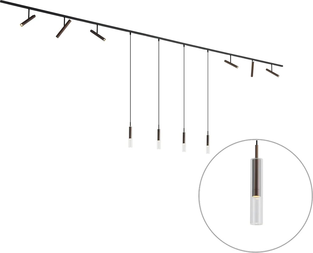 Modern railsysteem zwart met 6 spots en 4 hanglampen donker brons 1-fase - Slimline Avery Loyce