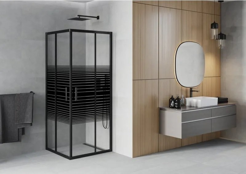 Mexen Rio vierkante douchecabine 80 x 80 cm, zwarte strepen, zwart - 860-080-080-70-20