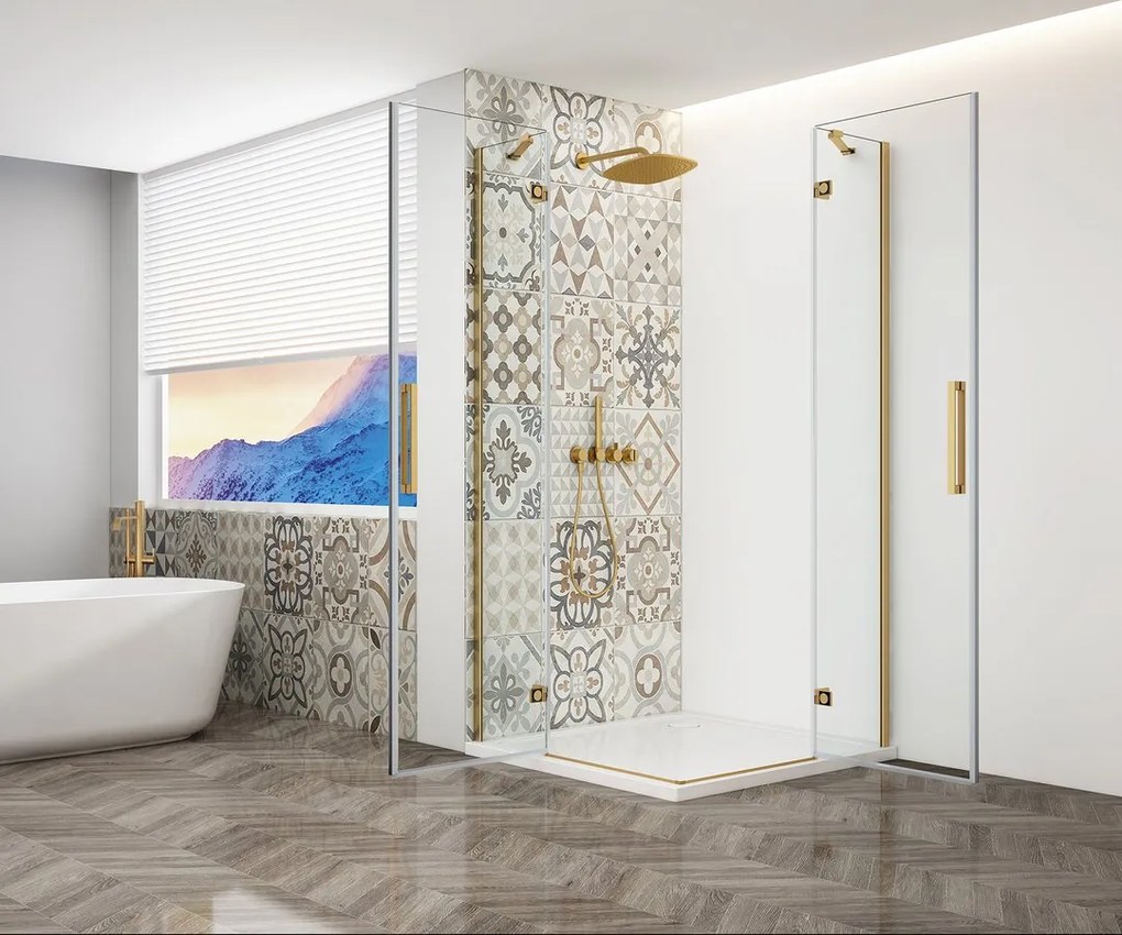 Gelco Trinity douchecabine met hoekinstap 80x100cm helder glas goud