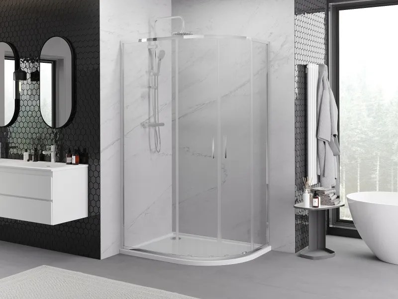 Mexen Exo-S Duo asymmetrische halfronde schuifdouchecabine 100 x 80 cm, transparant, chroom - 8132-100-080-01-00