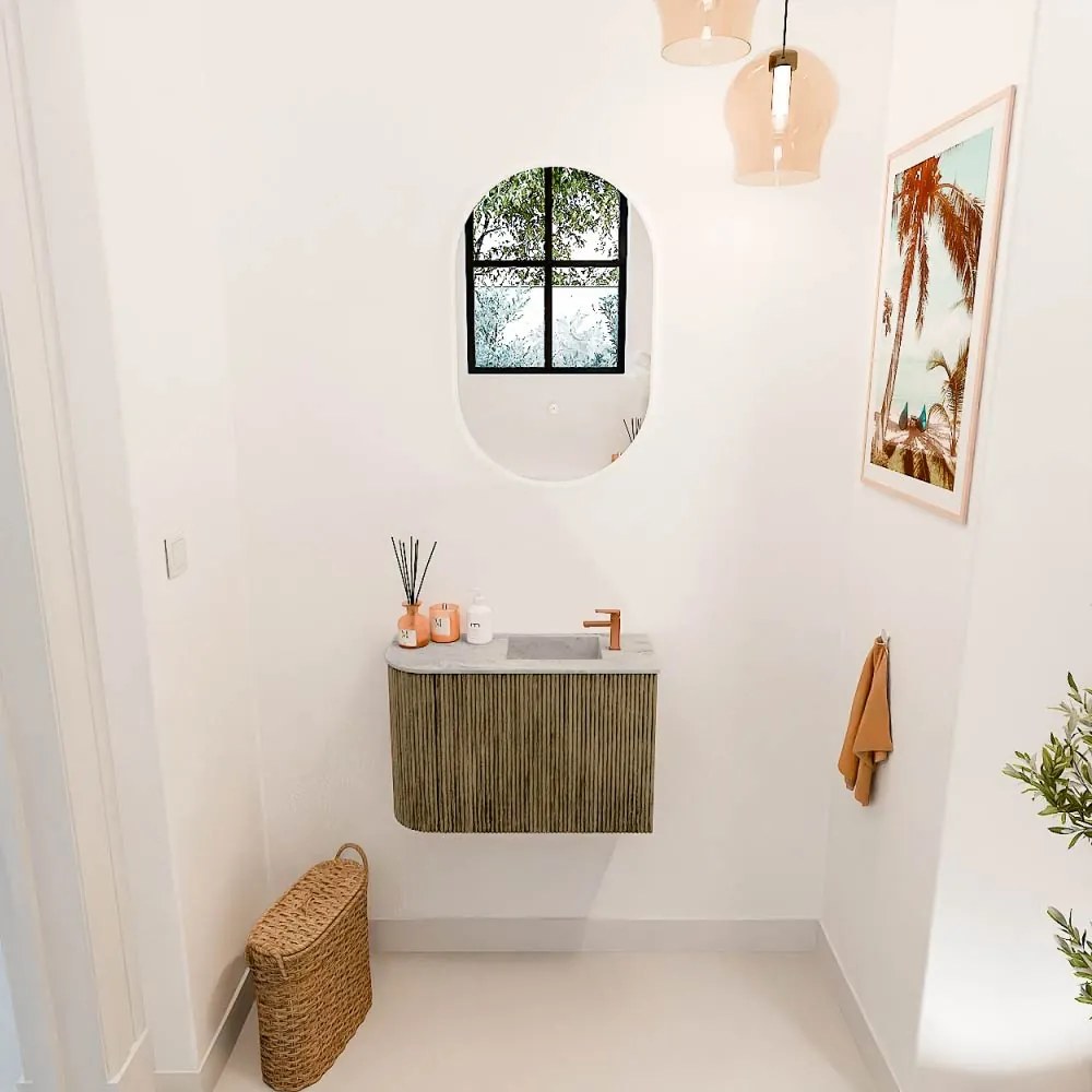 Mondiaz Joya DLux 60cm toiletmeubel ronding links dusk met wastafel faye rechts 1 kraangat glace