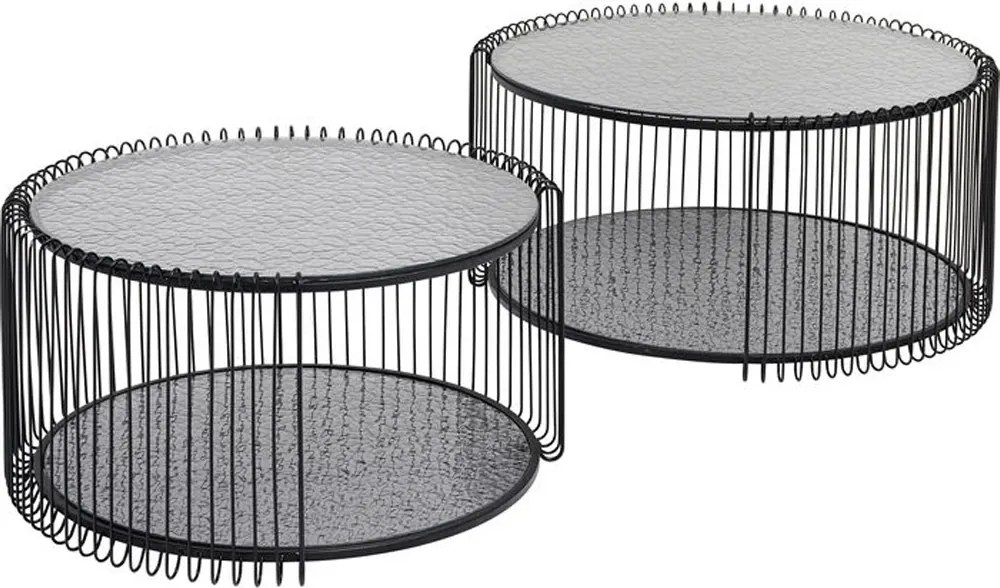 Ronde Salontafel Set Met Glasplaat Zwart Bubble - 69.5 X 69.5cm.