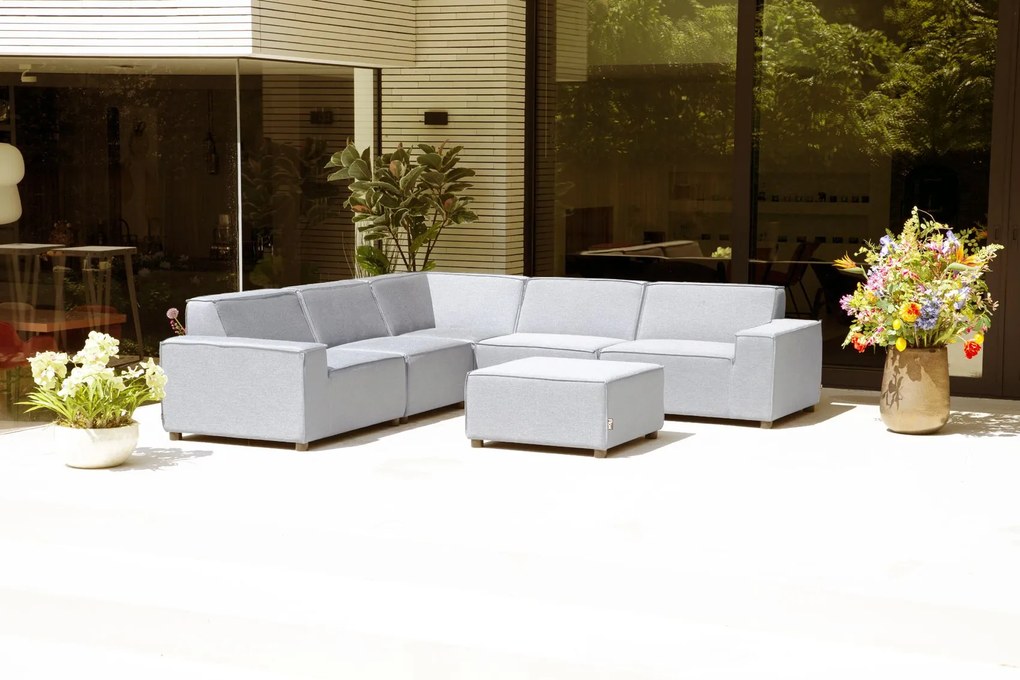 Flow. Cube hoekbank Lead Chiné All Weather loungeset Lichtgrijs Sunbrella loungeset LoungesetHoek loungeset outdoor textiel - weerbestendig