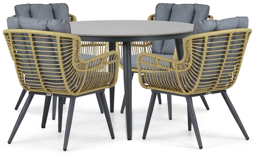 Tuinset Ronde Tuintafel 4 personen 120 cm Aluminium/wicker Taupe Coco Azzano/Vienna