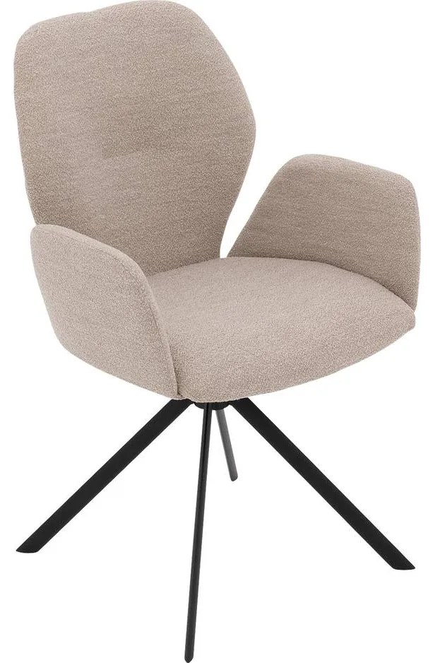 Goossens Eetkamerstoel Hera beige stof met armleuning, modern design