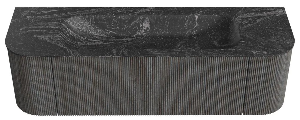 Mondiaz Kurve-dlux 150cm badmeubel ronding links/rechts shadow met 1 lade en 2 deuren en wastafel big medium midden zonder kraangat lava