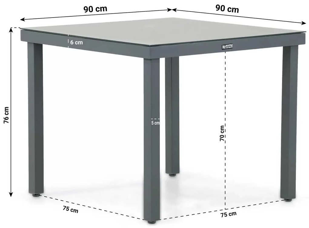 Tuinset 4 personen 90 cm Aluminium/textileen Grijs Lifestyle Garden Furniture Rome/Porto