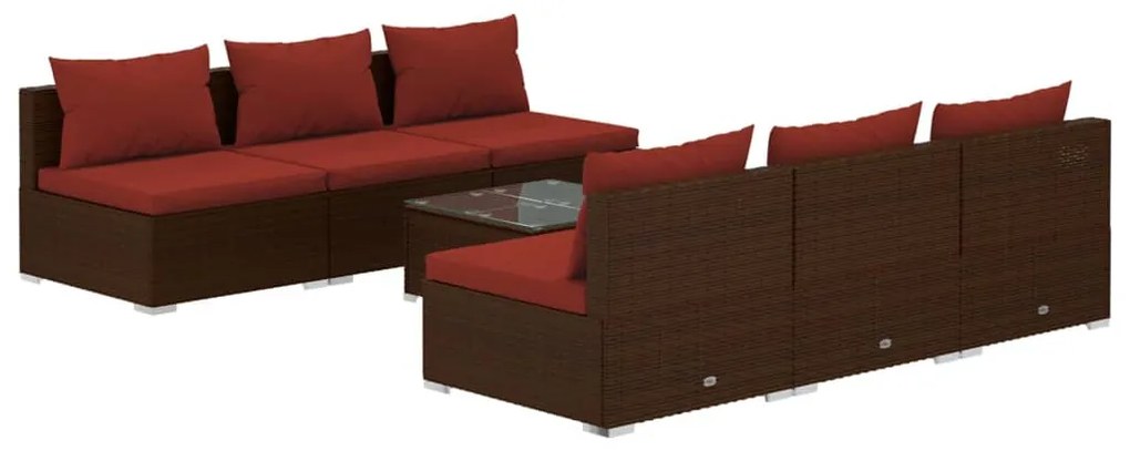 vidaXL 7-delige Loungeset met kussens poly rattan bruin