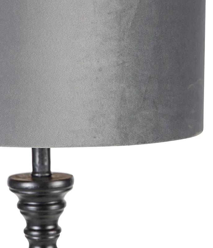 Stoffen Klassieke vloerlamp zwart met kap grijs 40 cm - Classico Klassiek / Antiek E27 Binnenverlichting Lamp