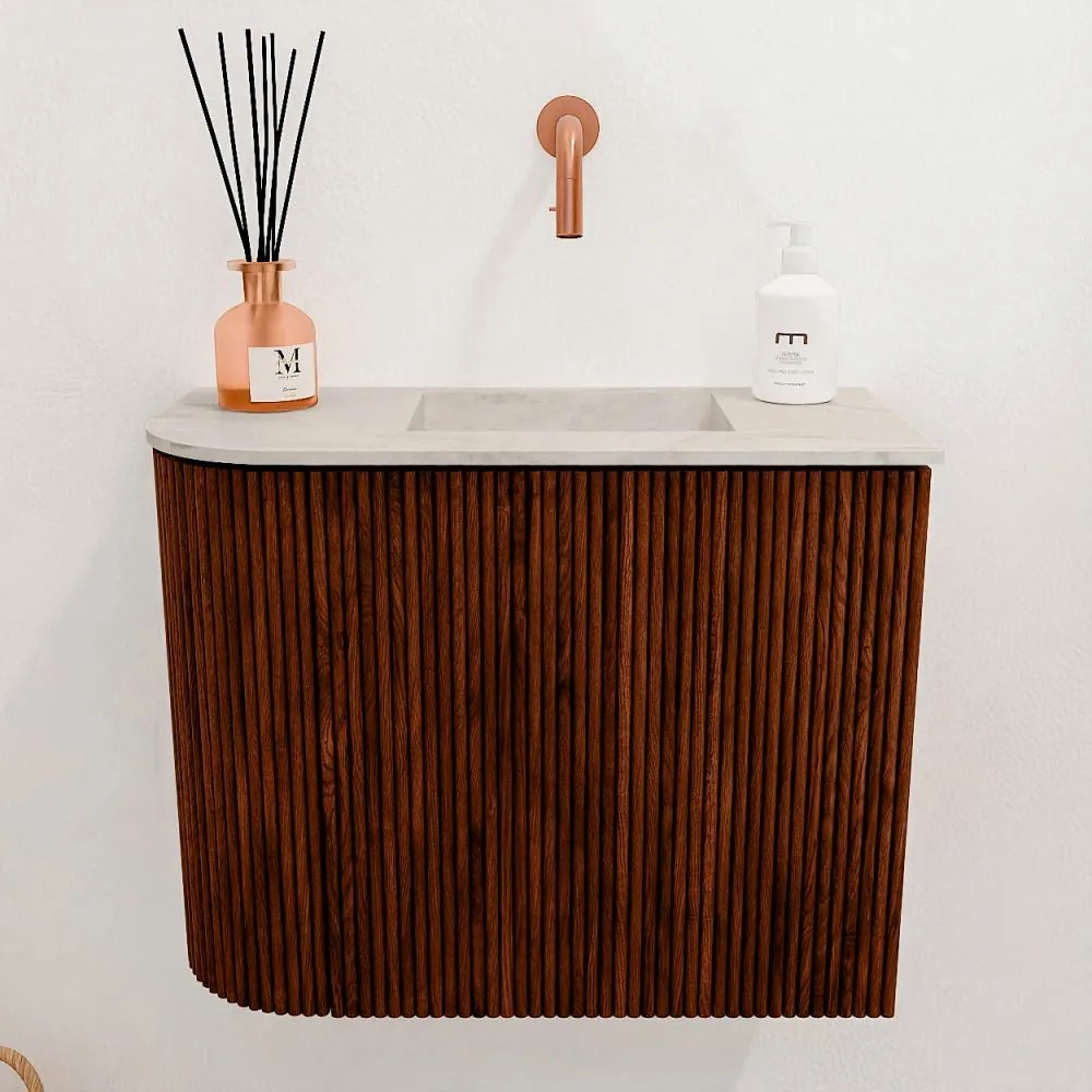 Mondiaz Joya DLux 50cm toiletmeubel ronding links ruby met wastafel faye rechts zonder kraangat ostra