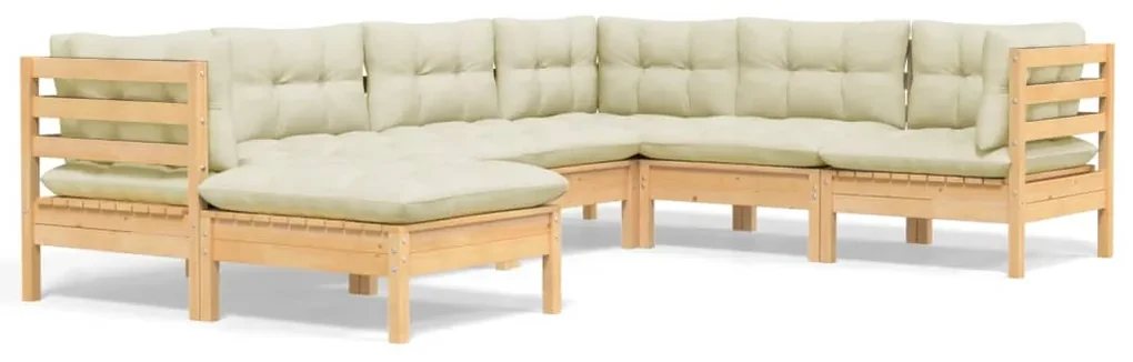 vidaXL 7-delige Loungeset met crèmekleurige kussens massief grenenhout
