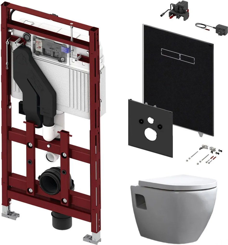 Tece 400 Toiletset met Geurafzuiging - Inbouw WC Hangtoilet Wandcloset Daley - Elektronische sen-Touch Bedieningsplaat Zwart