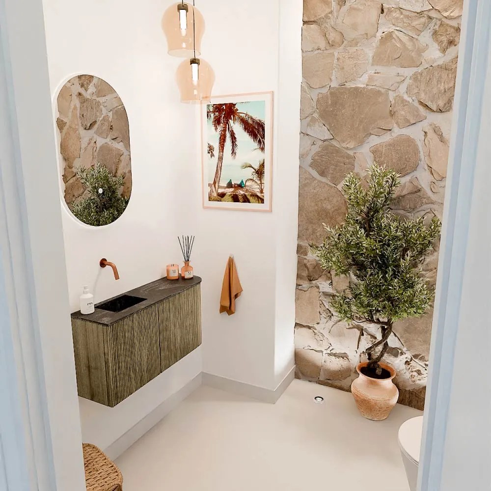 Mondiaz Joya DLux 80cm toiletmeubel ronding rechts dusk met wastafel faye links zonder kraangat lava