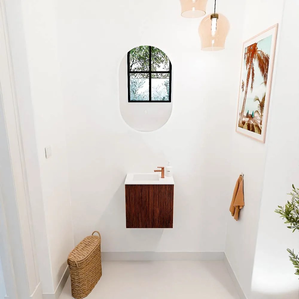 Mondiaz Joya 40cm toiletmeubel ruby met wastafel faye links 1 kraangat talc