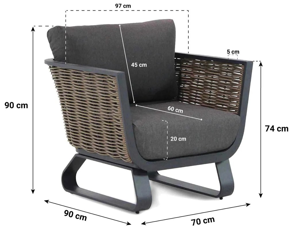 Stoel en Bank Loungeset 4 personen Aluminium/wicker Grijs  Santika Furniture Santika Tika