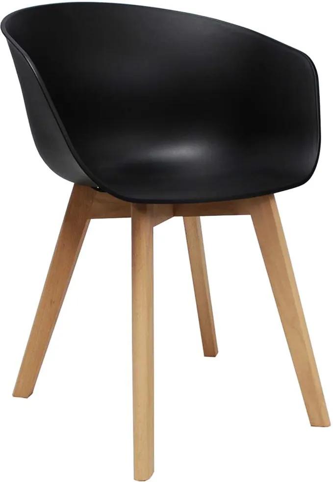 Dimehouse | Herning Eetkamerstoel met armleuning breedte 60 cm x diepte 44 cm x hoogte 80 cm zwart eetkamerstoelen kunststof, massieve beukenpoot meubels stoelen & fauteuils