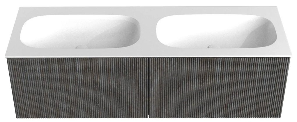 Mondiaz Kurve 140cm badmeubel shadow met 2 lades en wastafel big small dubbel zonder kraangat