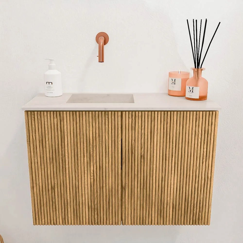 Mondiaz Joya DLux 60cm toiletmeubel oak met wastafel faye links zonder kraangat meli