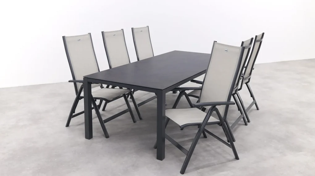 Hartman Monza alu/Chaneo verstelbare tuinset - 220x100 cm. - 7-delig
