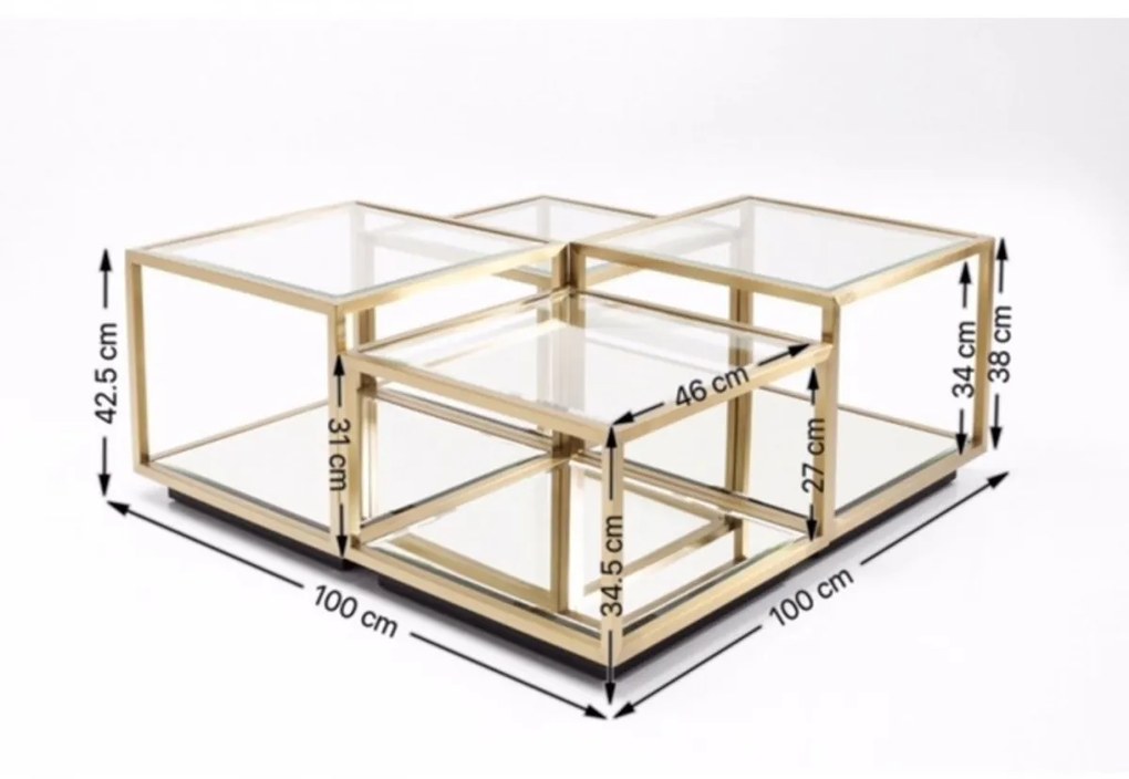 Gouden Salontafelset - 100 X 100cm.