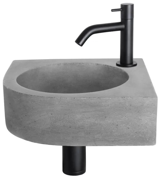 Differnz Cleo fonteinset - 31.5x31.5x10cm - Kwartrond - 1 kraangat - Gebogen matte zwarte kraan - Beton Grijs SW499009/SW529054/SW642464/SW796275
