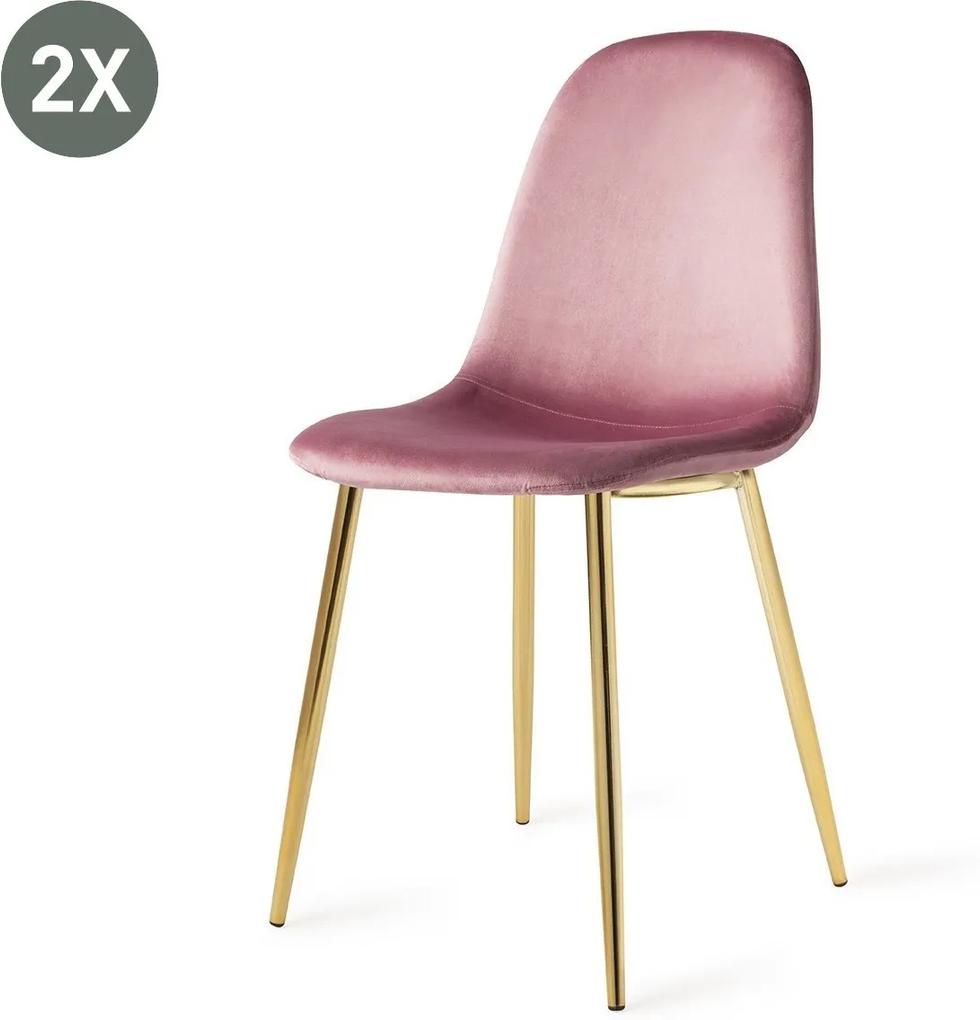 Urban Lifestyle | Set van 2 eetkamerstoelen Rosa hoogte 88.5 cm x breedte 44 cm x diepte 52 cm x zithoogte roze, goudkleurig eetkamerstoelen velours, metaal meubels stoelen & fauteuils