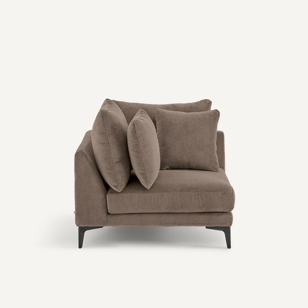 Hoekbank in stone-kleurig fluweel, MODERNISTE, ontwerp van Emmanuel Gallina
