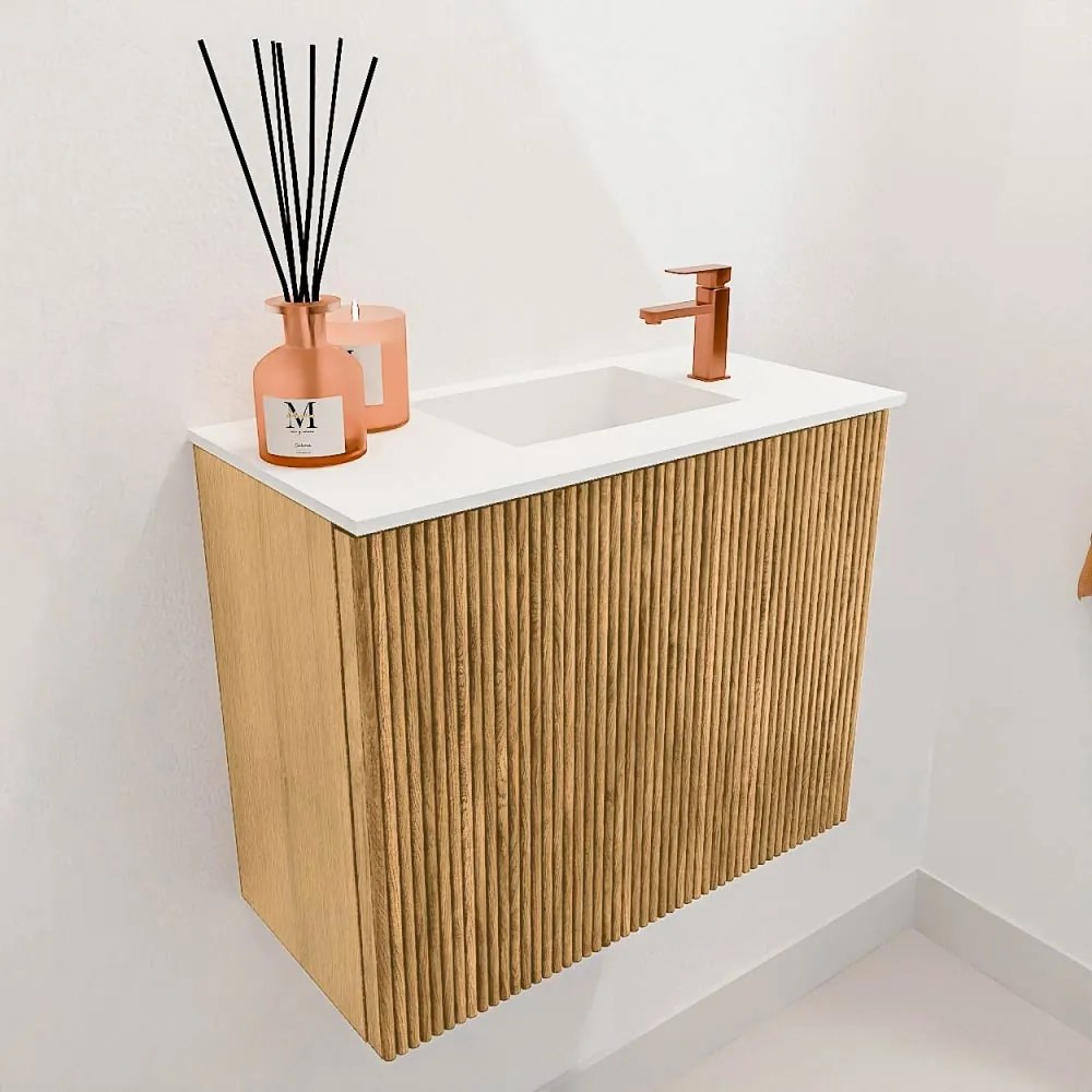 Mondiaz Joya 50cm toiletmeubel oak met wastafel faye rechts 1 kraangat talc