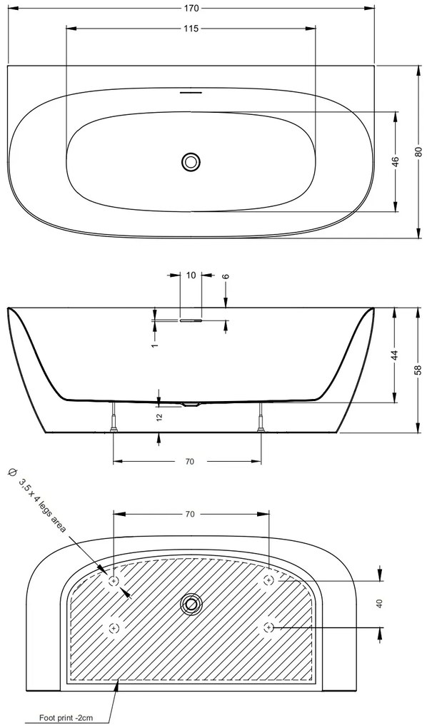 Sanigoods Masala half vrijstaand bad 170x80cm wit mat