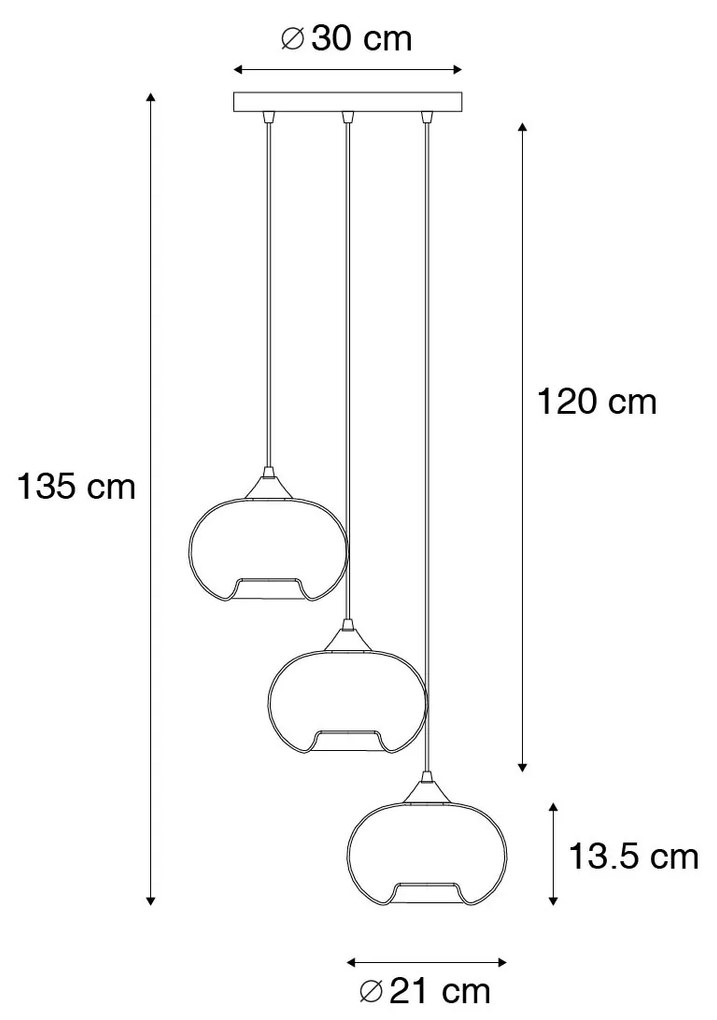 Smart hanglamp met dimmer zwart met smoke glas incl. 3 Wifi P45 - Busa Art Deco E27 rond Binnenverlichting Lamp