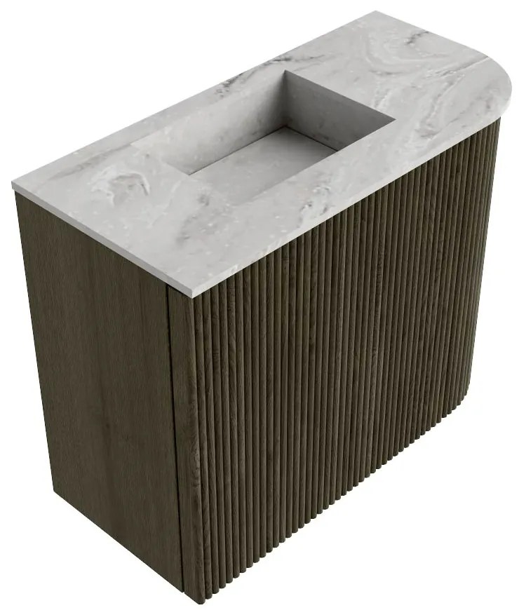 Mondiaz Joya DLux 50cm toiletmeubel ronding rechts shadow met wastafel faye links zonder kraangat glace