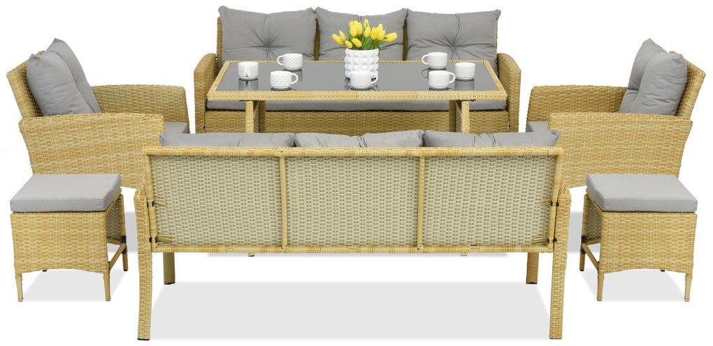 Tuinmeubelen van kunststof rotan met krukken Bari Apetito 8 Garden Point beige