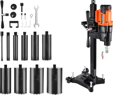VEVOR diamantkernboormachine, maximale boordiameter 26 cm, nat/droog diamantboren met 10 boren en boorstandaard, instelbare snelheid, UNC1 1/4-7 schroefdraad, voor beton en baksteen, 2500 W